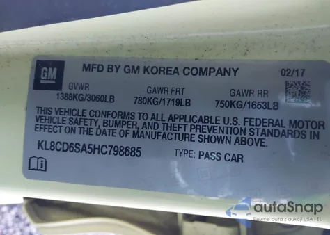 2017 Chevrolet Spark 1Lt Cvt z USA, uszkodzony, nr VIN KL8CD6SA5HC798685